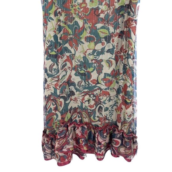 Alain Weiz Silk Frock Dress Metallic Maxi Sleeveless Shift Ruffled Flounce MuMu - Picture 7 of 13